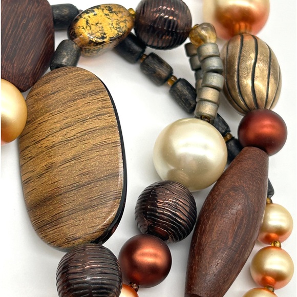 Vintage Wooden Beaded Boho Necklace 56" - Picture 1 of 13